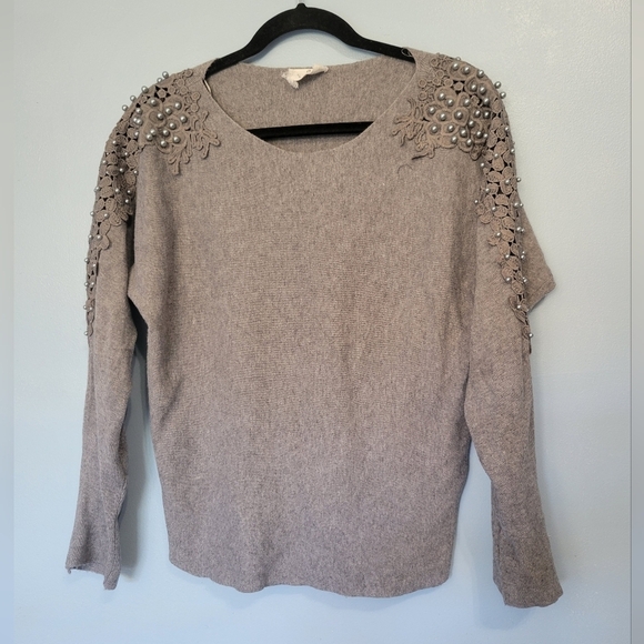 Ember Knit Pearl Embellished Sweater M Grey - Picture 1 of 8